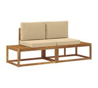 HETFTJN Set di 2 divani da giardino in legno di acacia massiccio, modulare per terrazza con cuscini, colore naturale/beige, set da salotto durevole per balcone e giardino, 182,5 x 63 x 73 cm