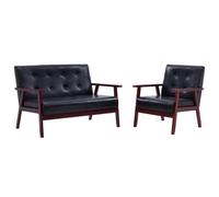 HETFTJN Set di 2 divani nero in ecopelle con telaio in legno, divano compatto a 2 posti, mini design scandinavo per piccoli spazi, soggiorno, camera dei ragazzi o ufficio