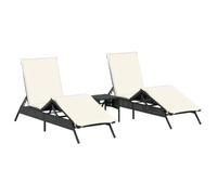 HETFTJN Set di 2 lettini a sdraio con tavolo e cuscino bianco crema, 170/200 x 59 x 85 cm, in rattan sintetico, resistente alle intemperie, regolabile, per giardino, balcone, terrazza