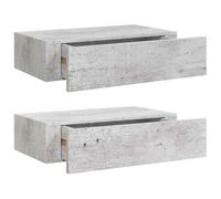 HETFTJN Set di 2 mensole da parete con cassetto, grigio cemento, mensole sospese in MDF e metallo, per soggiorno e corridoio, set moderno per riporre chiavi e gioielli, 40 x 23,5 x 10 cm