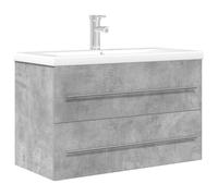 HETFTJN Set di 2 mobili da bagno da 80 cm, grigio cemento, lavabo con mobiletto in legno, set di mobili da bagno sospesi a parete con lavabo in ceramica, rubinetto e scarico