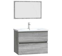 HETFTJN Set di 2 mobili da bagno grigio Sonoma, mobiletto sottolavabo 60 cm con cassetto e specchio, mobile da bagno sospeso a parete, in legno, design moderno per il bagno