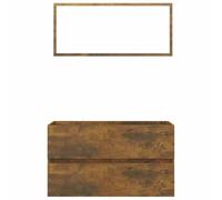 HETFTJN Set di 2 mobili da bagno in rovere affumicato, mobiletto sottolavabo da 80 cm, con specchio, pensile da parete in legno, design moderno per il bagno
