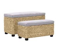 HETFTJN Set di 2 panche con vano portaoggetti, panca in erba marina con imbottitura grigia, panca rustica per corridoio e soggiorno, gambe in legno di pioppo, L: 85 x 40 x 45 cm, S: 76 x 32 x 35 cm