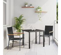 HETFTJN Set di 2 Sedie da Giardino per Esterno con Schienale e Braccioli Nero Rettangolare Textilene e Acciaio Verniciato a Polvere per Balcone Terrazzo Piccoli Spazi