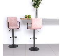 HETFTJN Set di 2 sgabelli da bar in velluto rosa, regolabili in altezza, 90-111 cm, con poggiapiedi, telaio in acciaio nero, braccioli moderni, per cucina, sala da pranzo, casa bar