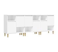 HETFTJN Set di 3 credenze bianche 60 x 35 x 70 cm, cassettiere moderne con 2 ante e 4 scomparti, credenza in legno con gambe in legno massiccio di eucalipto, per soggiorno e corridoio
