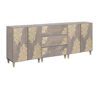 HETFTJN Set di 3 credenze da bagno, in legno di mango grigio oro, 180 x 33 x 75 cm, design moderno con serigrafia per camera da letto, corridoio e centro benessere