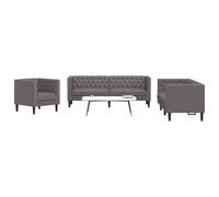 HETFTJN Set di 3 divani Chesterfield grigio ecopelle 71 x 74,5 x 70,5 cm, divano imbottito per soggiorno, poltrona, 2 posti+gambe robuste a 3 posti, design moderno per Living Room & Balcone