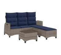 HETFTJN Set di 3 divani da giardino a forma di L, 176 x 193 cm, in polyrattan grigio, imbottitura blu navy, schienale regolabile, resistente alle intemperie, per piccoli balconi, giardini e lounge