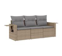 HETFTJN Set di 3 divani da giardino con cuscini beige, set lounge in polyrattan per terrazza e balcone, mobili da giardino modulari, con poltrona da giardino e tavolino con molle a gas