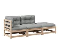 HETFTJN Set di 3 divani da giardino in legno di pino massiccio, 70 x 70 cm, design moderno, con cuscino grigio Oxford salvaspazio, per piccoli balconi, terrazze e cortili