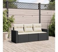 HETFTJN Set di 3 divani da giardino in polyrattan nero, 65,5 × 62 × 69 cm, con spessi cuscini bianchi crema, set modulare per piccoli balconi, terrazze e salone da giardino