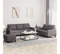HETFTJN Set di 3 divani dal look moderno in ecopelle grigio 138 + 198 cm di larghezza con poggiapiedi, comodo per soggiorno, ufficio, camera dei ragazzi