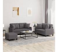 HETFTJN Set di 3 divani in ecopelle, 138 x 77 x 80 cm e 158 x 77 x 80 cm, con sgabello, colore grigio, design moderno, robusto e durevole, per soggiorno, balcone e camera dei ragazzi