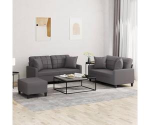 HETFTJN Set di 3 divani in ecopelle, 138 x 77 x 80 cm e 158 x 77 x 80 cm, con sgabello, colore grigio, design moderno, robusto e durevole, per soggiorno, balcone e camera dei ragazzi