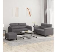 HETFTJN Set di 3 divani in ecopelle grigia con 2 posti da 150/170 cm e sgabello da 70 x 55 cm, design moderno, comodo e durevole, per soggiorno, balcone, camera dei ragazzi