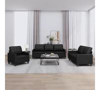 HETFTJN Set di 3 divani in ecopelle nera con poltrona, 2 e 3 divani dal design moderno, con comoda imbottitura, robusto telaio in compensato in metallo per soggiorno, sala da pranzo, corridoio