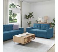 HETFTJN Set di 3 divani in lino blu con tre posti a due posti e poltrona, 221 x 78 x 80 cm, struttura in metallo resistente, design moderno per soggiorno, sala da pranzo e ufficio per famiglie e