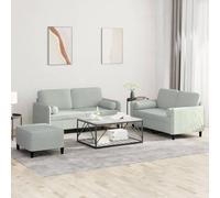 HETFTJN Set di 3 divani in velluto grigio chiaro, 138 x 77 x 80 cm, a due posti con sgabello, moderno, struttura in metallo, comodo cuscino girevole per Living Room Bedroom balcone