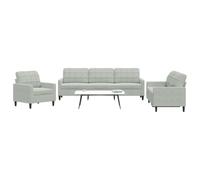 HETFTJN Set di 3 divani in velluto, grigio chiaro, poltrona a due posti, design moderno, larghezza 226 cm, struttura in metallo resistente per livingroom, camera dei ragazzi, balcone