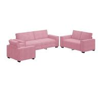 HETFTJN Set di 3 divani in velluto rosa con poltrona, divano a 2 posti e 3 posti, mobili imbottiti moderni con struttura in metallo per soggiorno, ufficio e camera degli ospiti