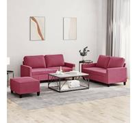 HETFTJN Set di 3 divani in velluto rosso vinaccia, 138 x 77 x 80 cm, con sgabello, grande divano per soggiorno, divano letto, piccolo, design moderno, per piccoli spazi, balcone, camera dei ragazzi