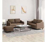 HETFTJN Set di 3 divani marrone, 138 x 77 x 80 cm, con divano a 2 posti a 2 posti e sgabelli dal design moderno, struttura in tessuto, comodo, salvaspazio, per soggiorno, camera dei ragazzi e ospiti