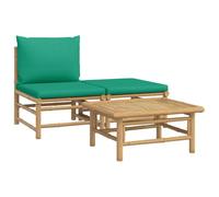 HETFTJN Set di 3 lounge da giardino in bambù, 65 x 55 x 30 cm, cuscini verdi, moderni e flessibili, per balconi, terrazze e piccoli spazi esterni