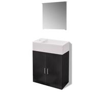 HETFTJN Set di 3 mobili da bagno con lavandino e specchio, moderno mobiletto sottolavabo da parete da 48 cm, lavabo salvaspazio per bagno e WC degli ospiti, in ceramica, nero