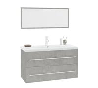HETFTJN Set di 3 mobili da bagno da 90 cm, grigio cemento, mobiletto sottolavabo sospeso a parete con cassetto, lavabo in ceramica e specchio, set da bagno moderno per maggiore spazio