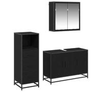 HETFTJN Set di 3 mobili da bagno, decorazione in rovere nero, 90 x 33 x 60 cm, in legno da appendere alla parete, spazioso, salvaspazio, per piccoli bagni e ospiti