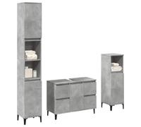 HETFTJN Set di 3 mobili da bagno grigio cemento, 80 x 33 x 60 cm, materiale in legno stabile e salvaspazio, con 2 tavole di stoccaggio per bagno moderno e WC corridoio