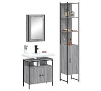 HETFTJN Set di 3 mobili da bagno grigio Sonoma: mobiletto lavabo 60 x 30 x 60 cm, mobile alto 33 x 33 x 185,5 cm, armadietto a specchio 42 x 12 x 60 cm, materiale in legno, per piccoli bagni