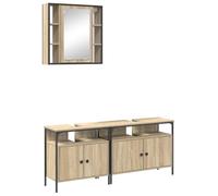 HETFTJN Set di 3 mobili da bagno in legno 80 x 30 x 60 cm, marrone con armadietto a specchio e due lavabo, design moderno, molto spazio per piccoli bagni