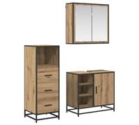 HETFTJN Set di 3 mobili da bagno in legno di quercia Artisan, 65 x 33 x 60 cm, design moderno con mensola a specchio, mobiletto per piccoli bagni e WC degli ospiti