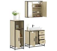 HETFTJN Set di 3 mobili da bagno in legno di rovere Sonoma, armadietto a specchio, 65 x 20 x 60, mobiletto lavabo 65 x 33 x 60, mobile bagno 35 x 37 x 100 cm