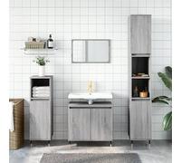 HETFTJN Set di 3 mobili da bagno Sonoma grigio in legno con piedini in metallo, 58 x 33 x 60 cm e 30 x 30 x 100/190 cm, moderna credenza con ampio spazio per bagno e ospiti WC