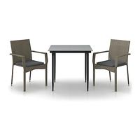 HETFTJN Set di 3 mobili da giardino in polyrattan nero, grigio, 80 x 80 cm, tavolo 59 x 53,5 x 88 cm, sedie moderne, resistenti alle intemperie, per piccoli balconi, giardini, terrazze, lounge