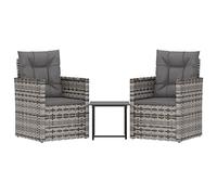 HETFTJN Set di 3 pezzi da giardino grigio polyrattan 2 divani e tavolo 40 x 40 x 37 cm, divani 53 x 57 x 75 cm, design moderno e materiali resistenti alle intemperie, piccolo risparmio di spazio, per