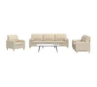 HETFTJN Set di 3 poltrone e divano a 2 posti e 3 posti, color crema, 226 cm, divano in tessuto con struttura in metallo, per soggiorno, moderno, salvaspazio, per piccoli spazi, balcone e camera dei