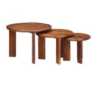 HETFTJN Set di 3 tavolini da caffè impilabili, in legno massiccio di mango, rotondi, per soggiorno e ufficio, salvaspazio, dal design moderno, diametro di 54, 44, 34 cm, colore marrone miele