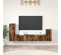 HETFTJN Set di 4 armadi da parete per TV, in legno di affumicatura, 80 cm, da appendere, design moderno, per soggiorno, camera da letto