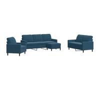 HETFTJN Set di 4 divani con cuscino in velluto blu, set composto da 3 posti, 2 posti, poltrona e sgabello, mobili da soggiorno dal design moderno con struttura in metallo per comfort e relax
