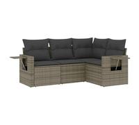 HETFTJN Set di 4 divani da giardino grigio in rattan sintetico, portata 110 kg, con cuscino e tavolino modulare per balcone, terrazza e piccoli spazi liberi