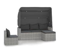 HETFTJN Set di 4 divani da giardino in polyrattan con tettuccio parasole pieghevole, 178 cm, divano a 3 posti, 2 divani centrali e sgabelli, resistente alle intemperie, per balcone, terrazza e