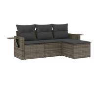 HETFTJN Set di 4 divani da giardino in polyrattan grigio, 55 x 62 cm, con vano portaoggetti, cuscino rimovibile e tavolino pieghevole, modulare per piccoli balconi, terrazzi, giardini