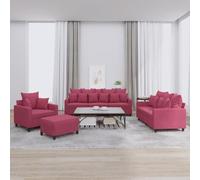 HETFTJN Set di 4 divani in velluto rosso vino con sgabello, 3 2 1 posto, design moderno, struttura robusta in metallo e compensato, comodo per soggiorno, piccoli spazi e balconi