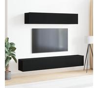 HETFTJN Set di 4 Mensole a Parete per TV in Legno Ingenerizzato Nero Design Salvaspazio Moderno per Soggiorno e Cinema Domestico