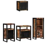 HETFTJN Set di 4 mobili da bagno in legno di mango, 55 x 35 x 60 cm, marrone industriale, con ripiano e pensile, salvaspazio, per bagno, WC ospiti